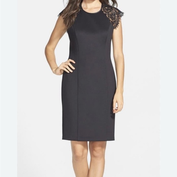 Vince Camuto Dresses & Skirts - Vince Camuto Shift Little Black Dress Solid Short Length and Lace Cap Sleeves: 6